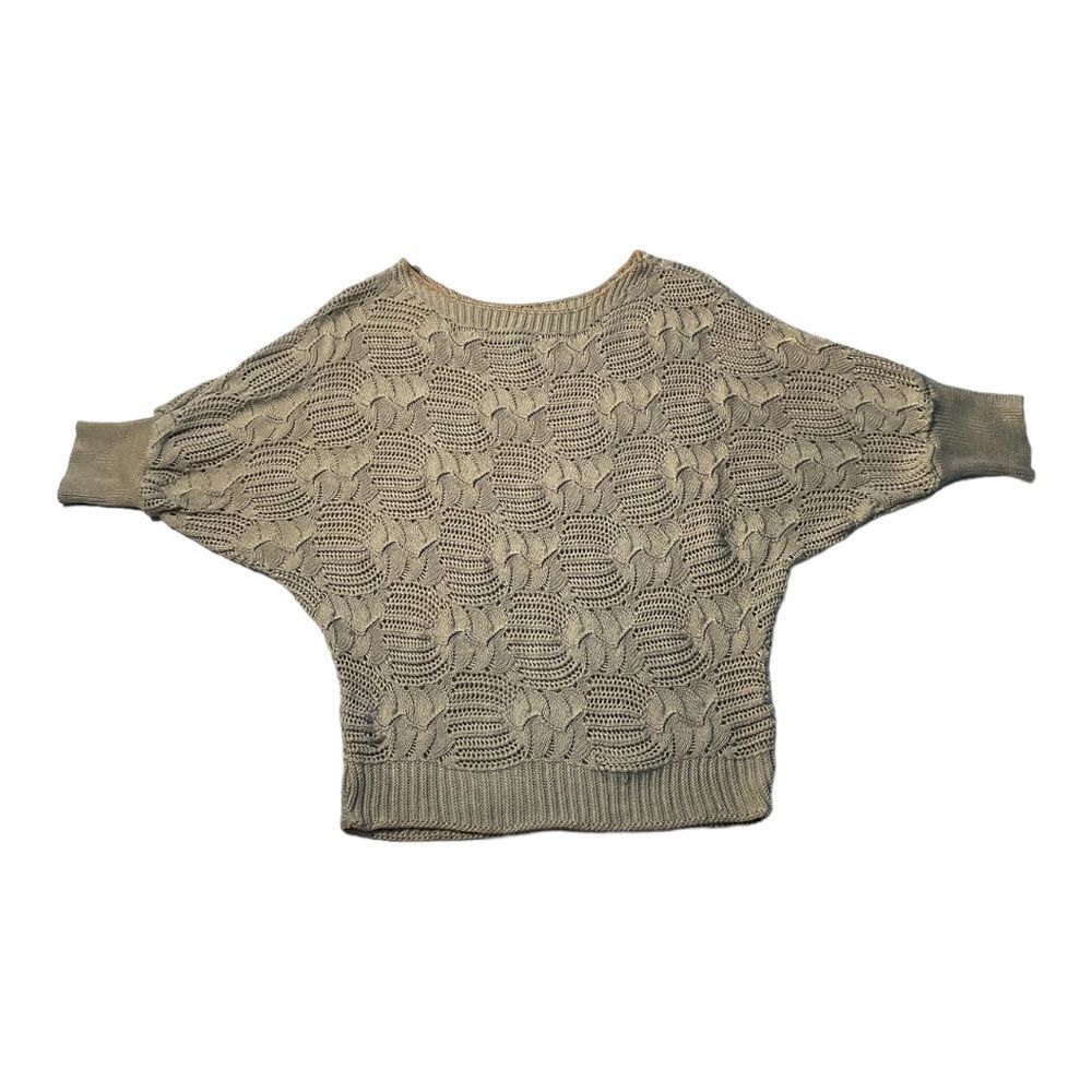 CKLASS Women’s Vintage Beige Ivory Knit Crotchet Mid Sleeve Sweater Blouse M
